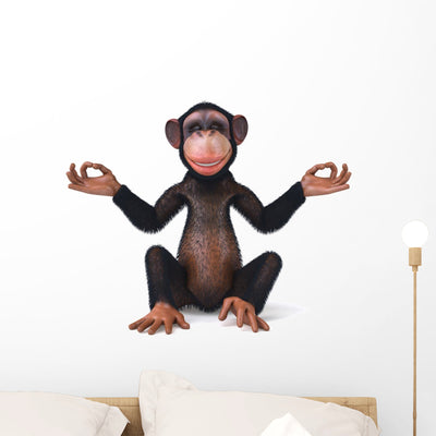 Zen Monkey Wall Decal shown on a wall