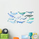 Blue-green Watercolor Whales Wall Decal Sticker Set