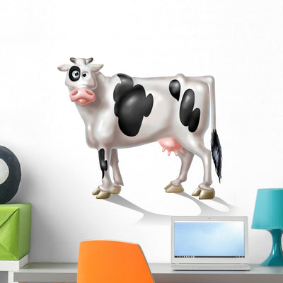 Cartoon Milk Cow Wall Decal shown on a wall