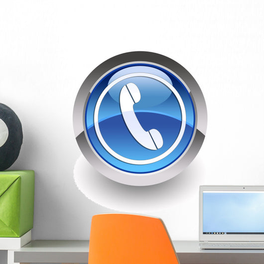 Blue phone glossy icon Wall Decal