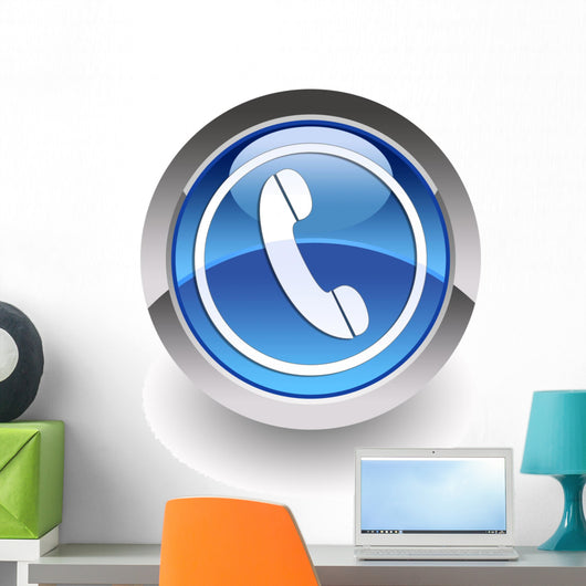 Blue phone glossy icon Wall Decal