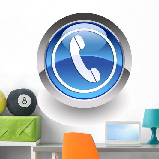 Blue phone glossy icon Wall Decal