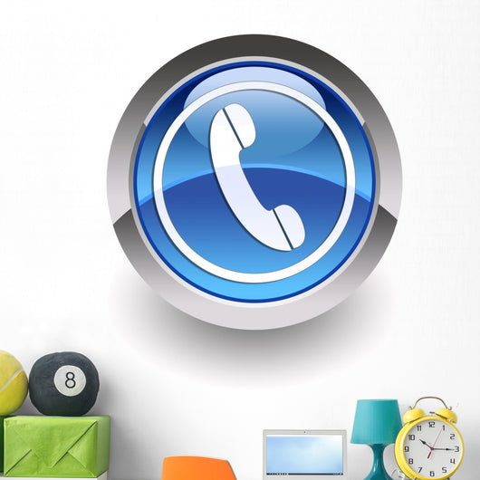 Blue phone glossy icon Wall Decal