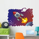Cartoon style spaceshipblasting off into the space, vector Wall Decal