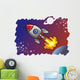 Cartoon style spaceshipblasting off into the space, vector Wall Decal