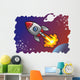 Cartoon style spaceshipblasting off into the space, vector Wall Decal