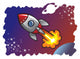 Cartoon style spaceshipblasting off into the space, vector Wall Decal