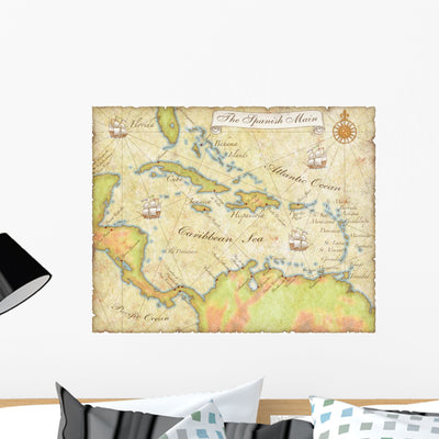 Spanish Main Map Wall Mural shown on a wall