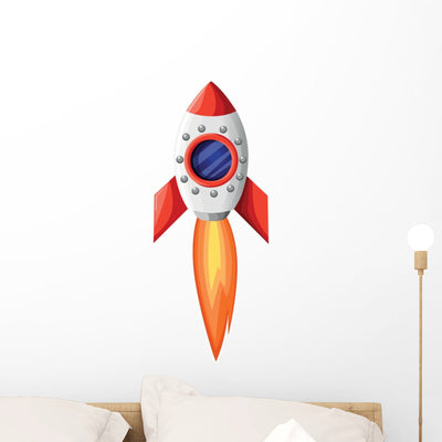Space Rocket Start up Wall Decal shown on a wall