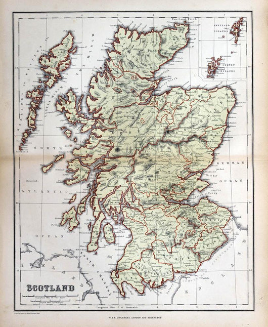 Old Map Scotland 1870 Wall Decal