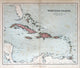 Old map of West India Islands, 1870. Bahamas, Haiti, Puerto Rico Wall Mural