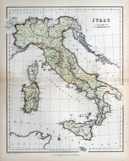 Old Map Italy 1870 Wall Decal