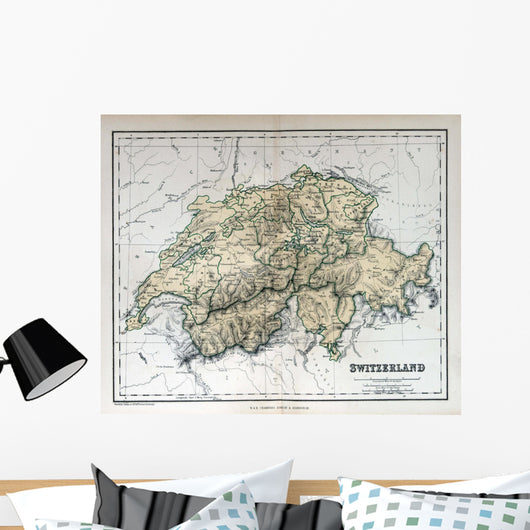 Old Map of Switzerland Wall Mural