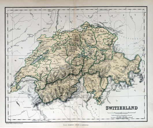 Old Map of Switzerland Wall Mural