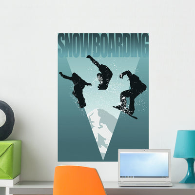Snowboarding Poster Wall Mural shown on a wall