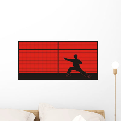 Kung Fu Silhouette Wall Mural shown on a wall