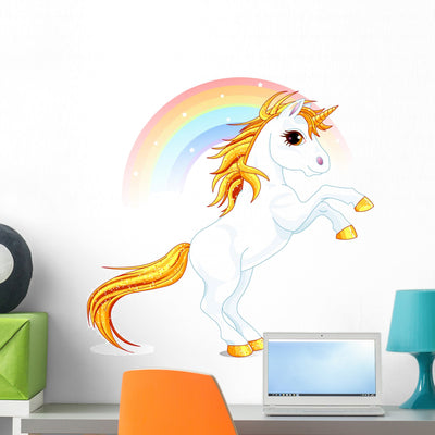 Rainbow Unicorn Wall Decal shown on a wall