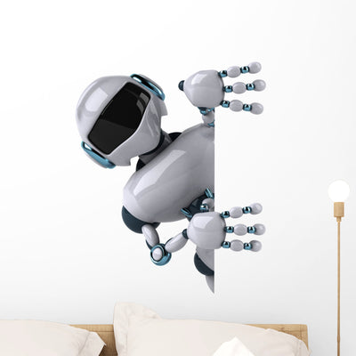 White Futuristic Peeking Robot Wall Decal shown on a wall