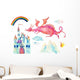 Watercolor Pink Fairy-tale Dragon Wall Decal Sticker Set