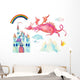 Watercolor Pink Fairy-tale Dragon Wall Decal Sticker Set