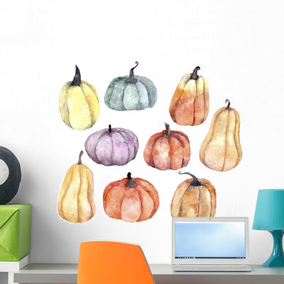 Watercolor Pumpkins Wall Decal shown on a wall