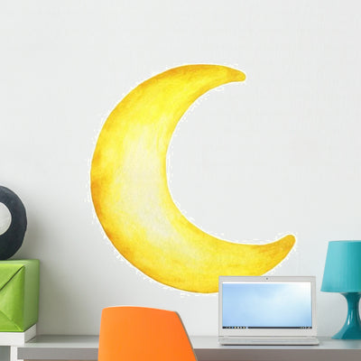 Yellow Crescent Moon Wall Decal shown on a wall