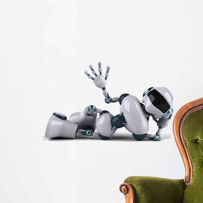 Relaxing Robot Wall Decal shown on a wall