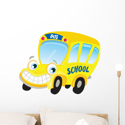 Yellow School Bus Vector Wall Decal shown on a wall