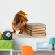 Dachshund Sitting Beside Stack of Books Wall Decal