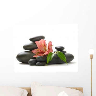 Zen Lily Spa Stones Wall Decal shown on a wall