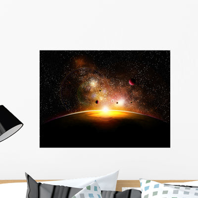 Space and Planets with Wall Mural shown on a wall