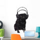 Black Pug Listening to Wall Decal Design 2