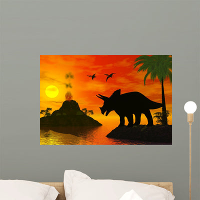 Dinosaur World Wall Mural shown on a wall