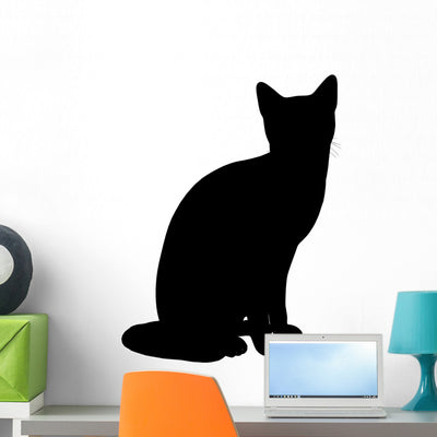 Cat Illustration Silhouette Wall Decal shown on a wall