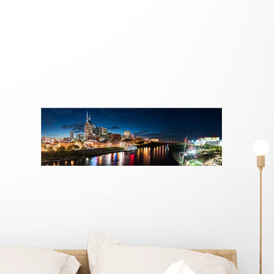 Blue Nashville Skyline Dusk Wall Decal shown on a wall