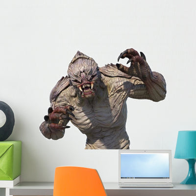 Attacking Alien Monster Wall Decal shown on a wall