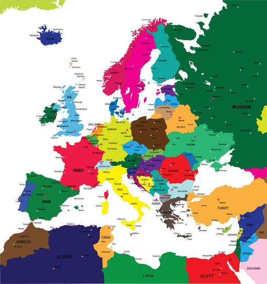 Political Map of Europe Wall Mural