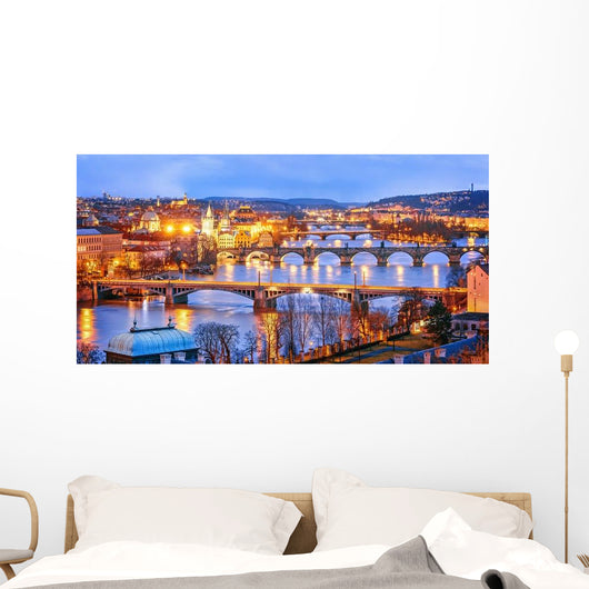 Classic Prague Twilight Panorama Wall Decal