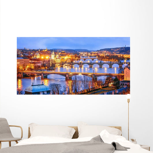 Classic Prague Twilight Panorama Wall Decal