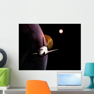 Space Ship Wall Mural shown on a wall