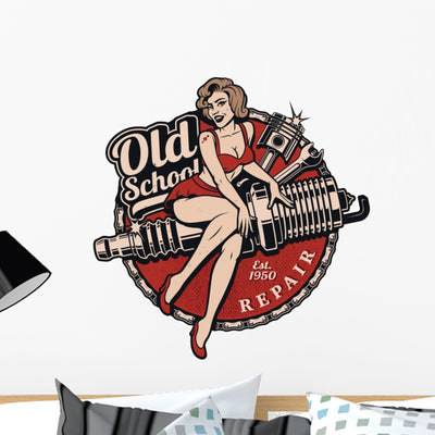Spark Plug Pin up Wall Decal shown on a wall