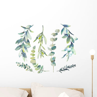 Watercolor Botanical Winter Plants Wall Decal shown on a wall