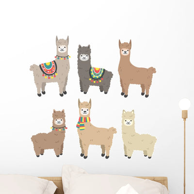 Six Alpacas and Llamas Wall Decal Sticker Set shown on a wall