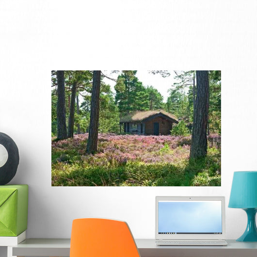 Wooden Cabin Wildflower Meadow Wall Decal