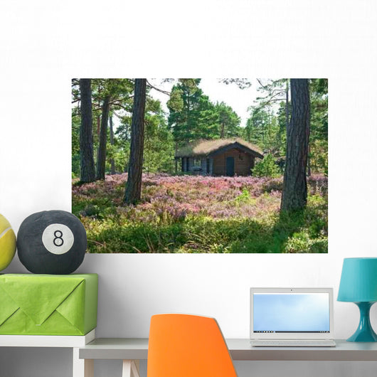 Wooden Cabin Wildflower Meadow Wall Decal