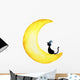 Sleepy Black Cat Moon Wall Decal