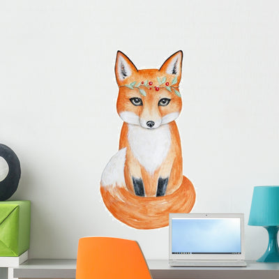 Cute Boho Fox Wall Decal shown on a wall