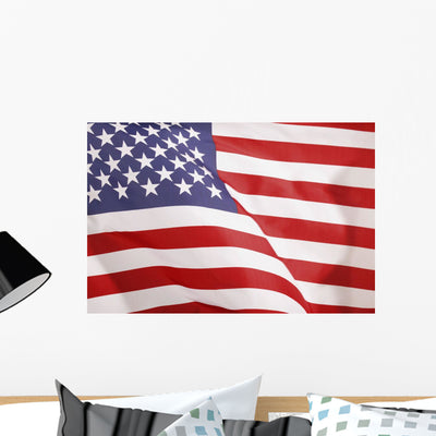 American Flag Wall Mural shown on a wall