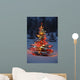 Christmas Tree With Lights Outdoors In The Forest Wall Mural