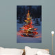 Christmas Tree With Lights Outdoors In The Forest Wall Mural
